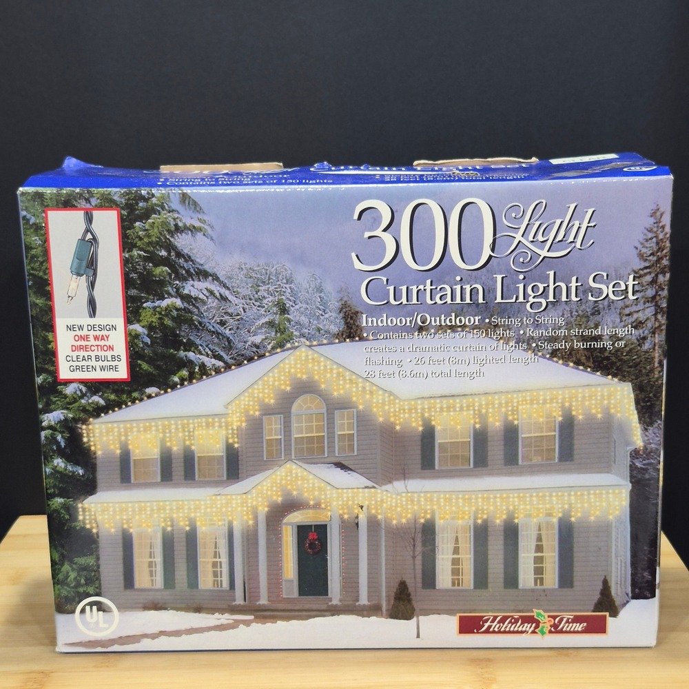 New In Box Holiday Time 300-Light Curtain Light Set Tested Holiday Decoration
